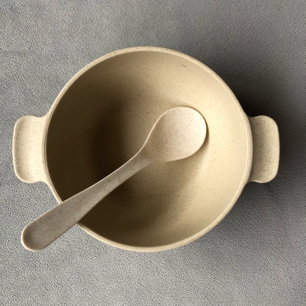 Eco~Friendly Bowl and Spoon Set ~ Baby Toddler Feeding ~ Beige ~ Brand New